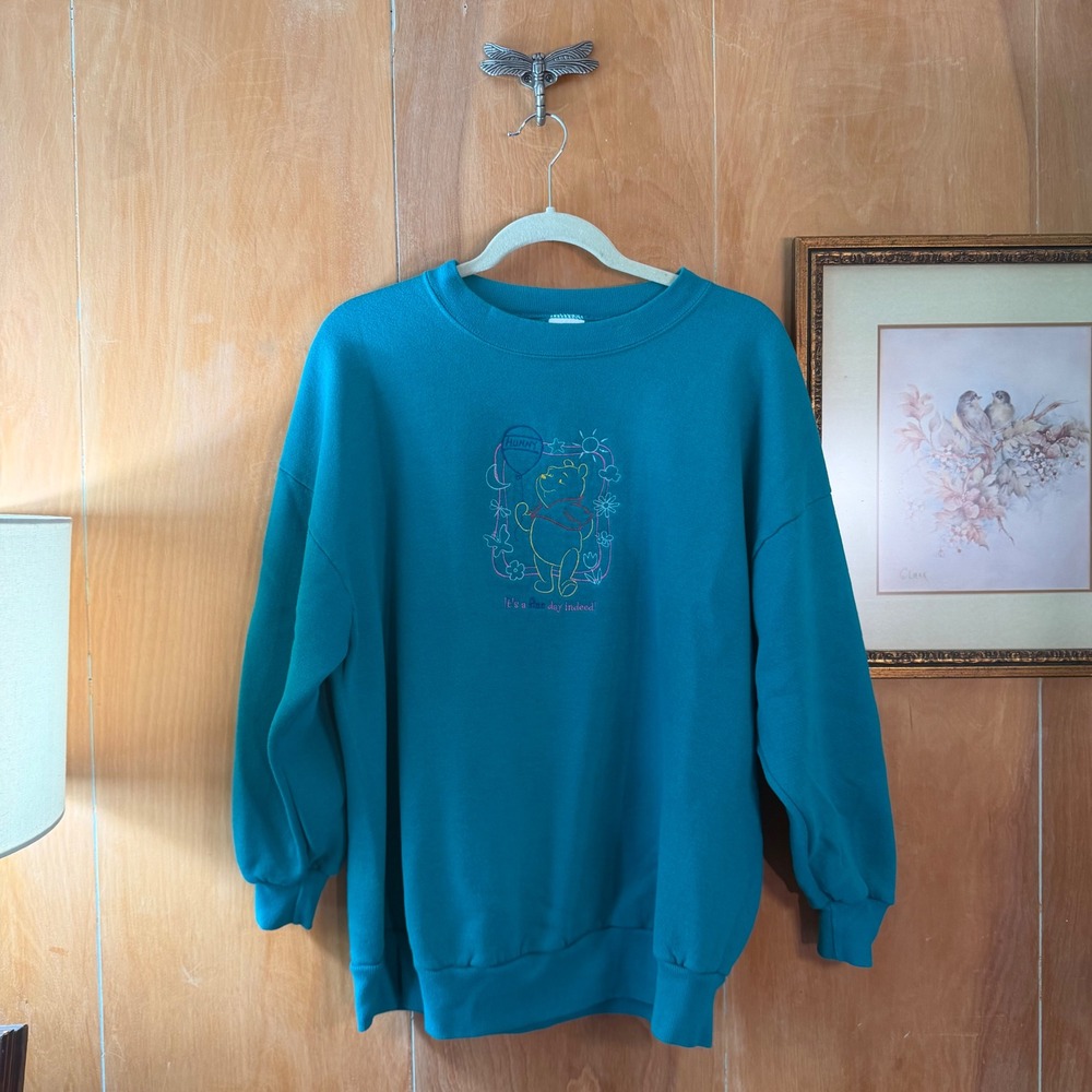 Vintage Winnie the‎ Pooh Embroidered Teal Sweatshirt Made in USA Womens 18W